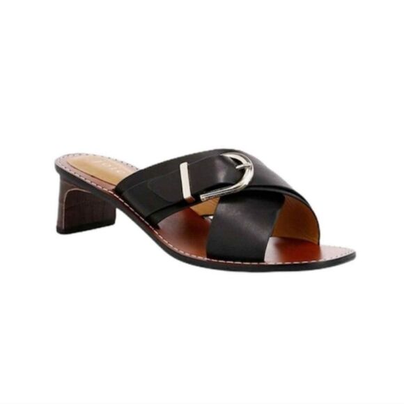Joie Landri Buckle Leather Mules in Black - Picture 1 of 10